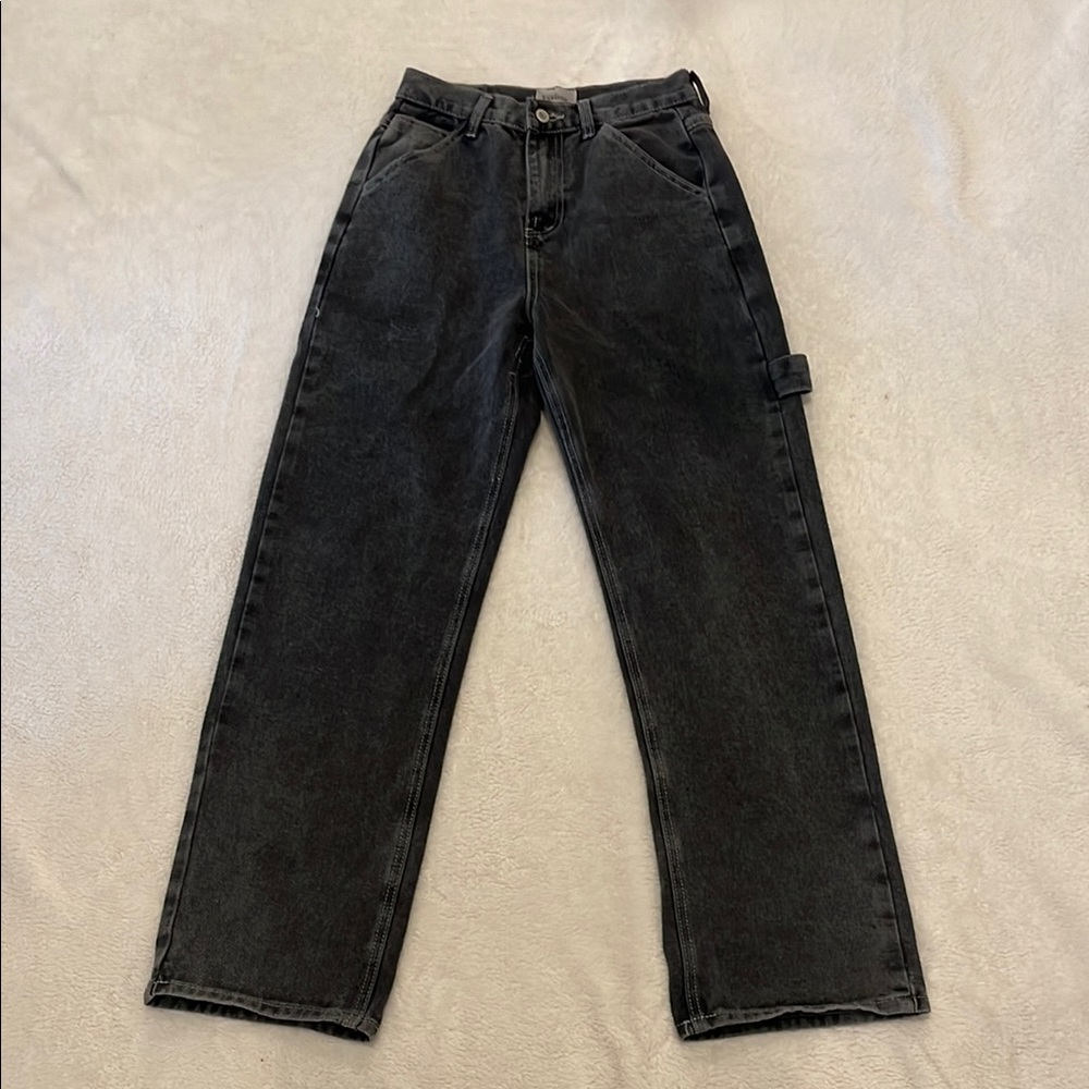 Wide Leg Black Washed Denim Jeans